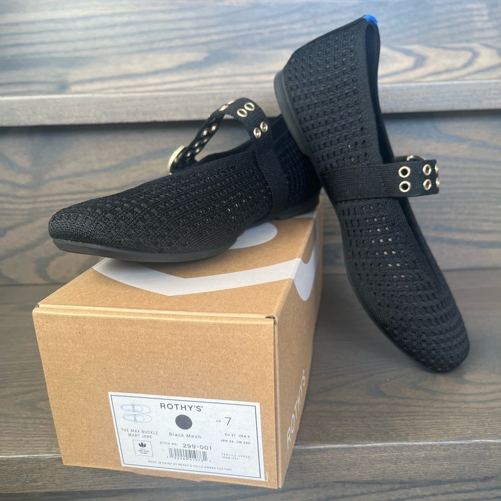 Rothy's Max Buckle Mary Jane flat in Black Mesh Size 7 - Like New! - Picture 5 of 14